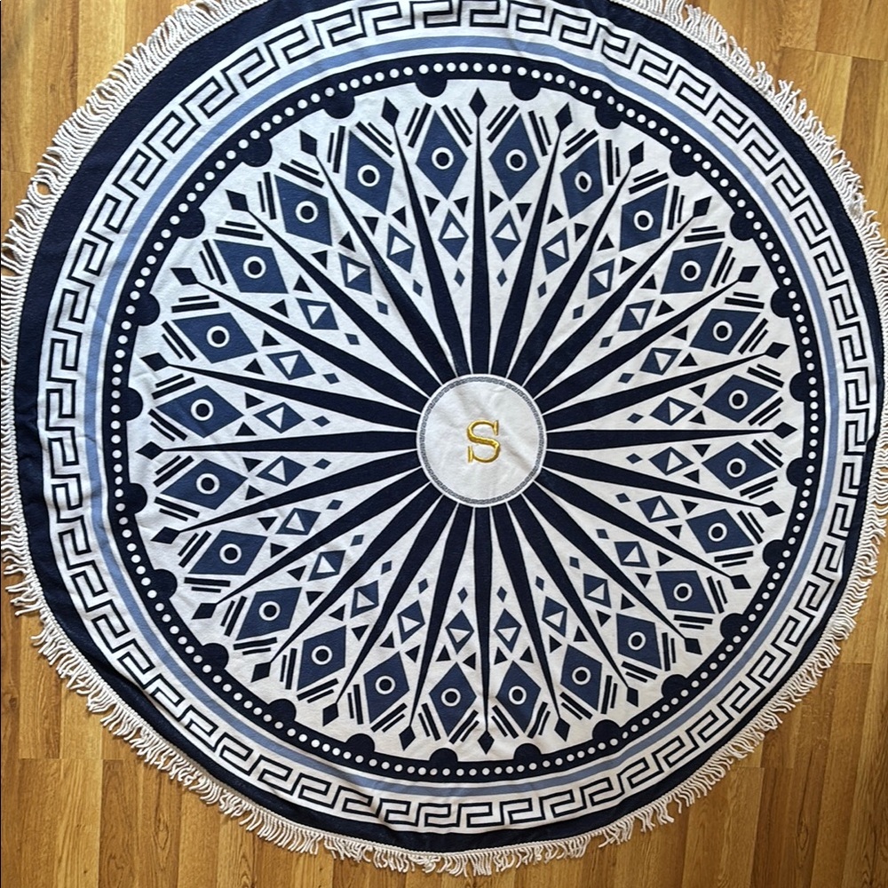 Blue and White Circular Beach Towel